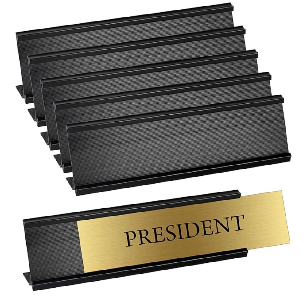 Black Aluminum Desk Name Plate Holder Set of 1